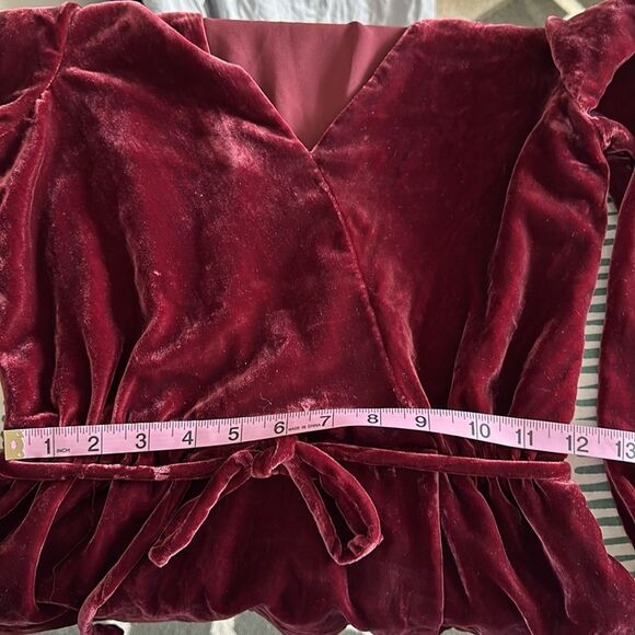 J. Crew Women’s Faux Wrap Velvet Top Burgundy Peplum Size 00 - Picture 7 of 13
